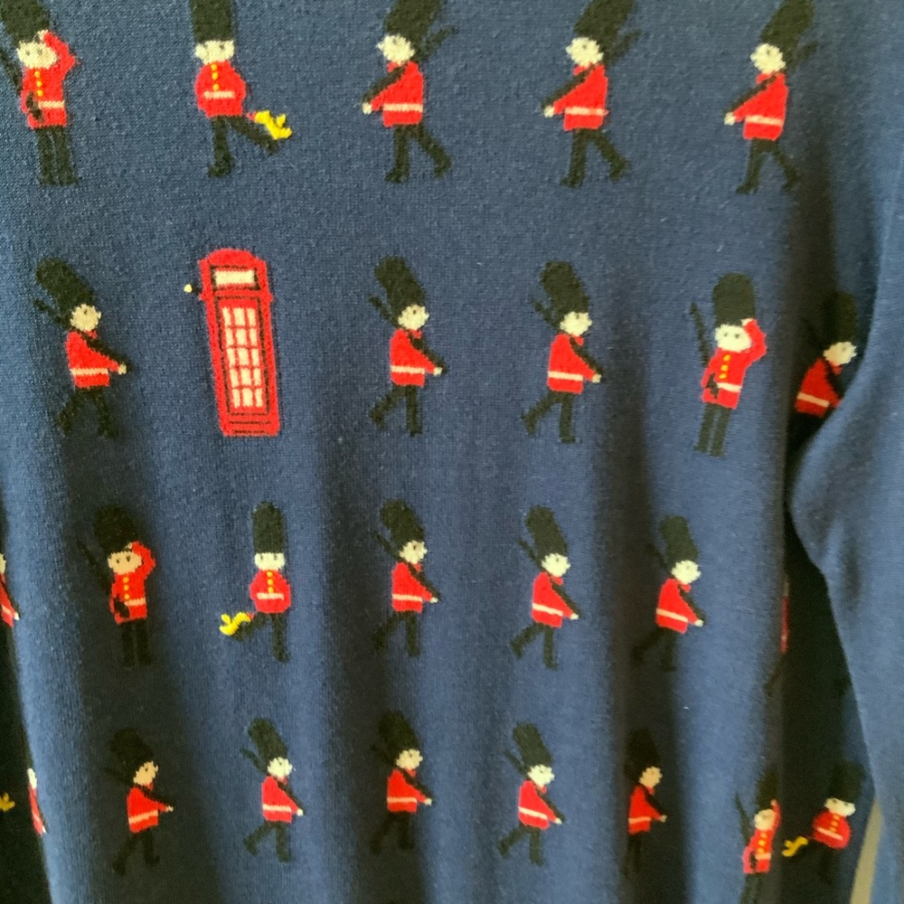 TALBOTS BRITISH ENGLISH THEMED NAVY RED SWEATER - Picture 8 of 8